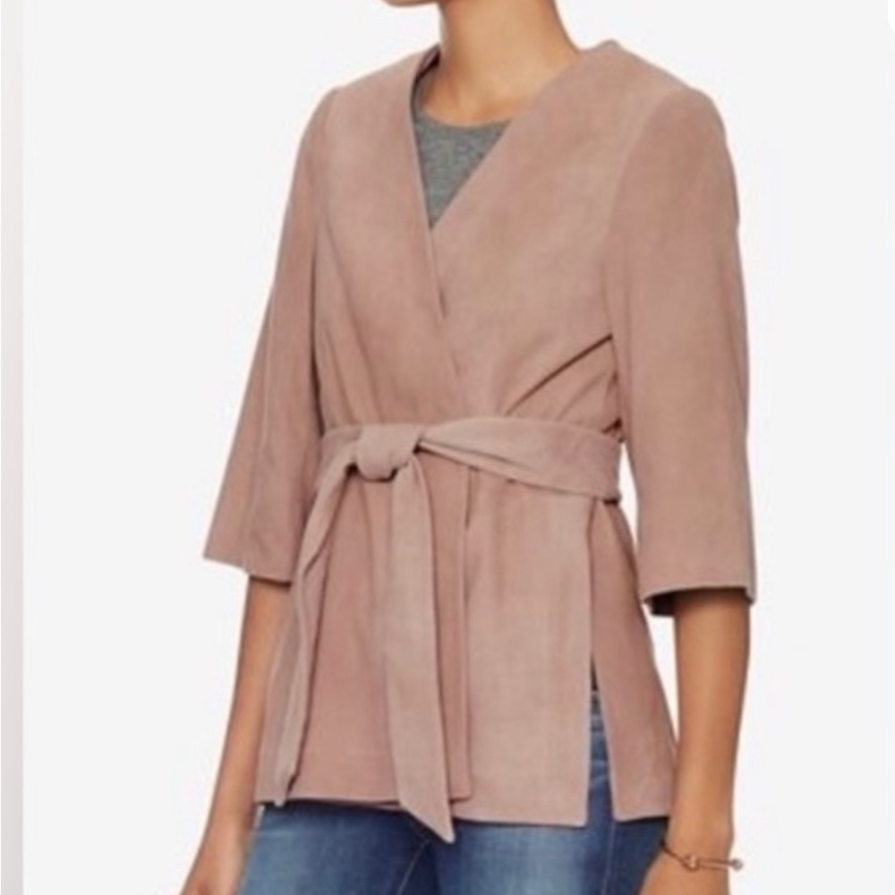 $595 INTERMIX EXCLUSIVE GENUINE SUEDE LEATHER WRAP KIMONO SIZE Small